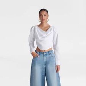 KBB by Kahlana Women's Long Sleeve 'The Balloon Cropped Top', 1X or 2X - White